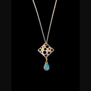 925 Sterling Two Tone Geometric Open Pattern Drop Pendant 1.33" Necklace 18"